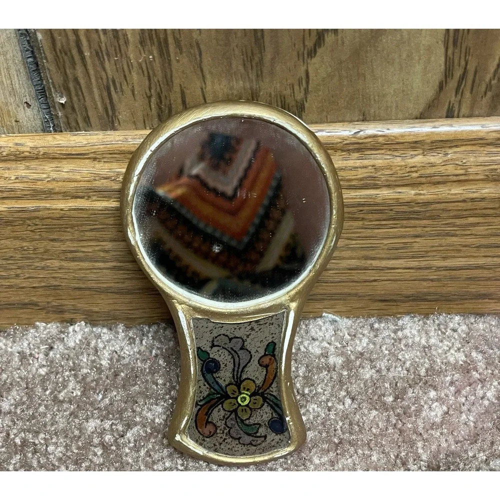 Vintage Peruvian Hand Painted Floral Travel Mirror 4